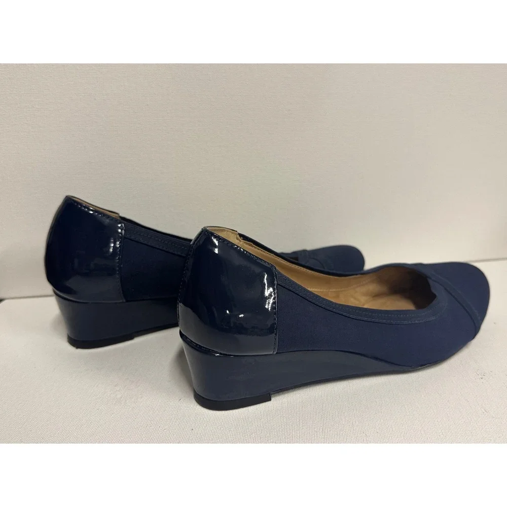 Kelly & Katie Saben Navy Cap Toe Wedge Pumps Women's US 8.5 Stretch Microsuede